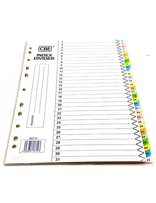 JAYAMART Stationery|CBE Index Divider (1-31) A4 907-31RM13.40RM13.40CbeIndex Divider