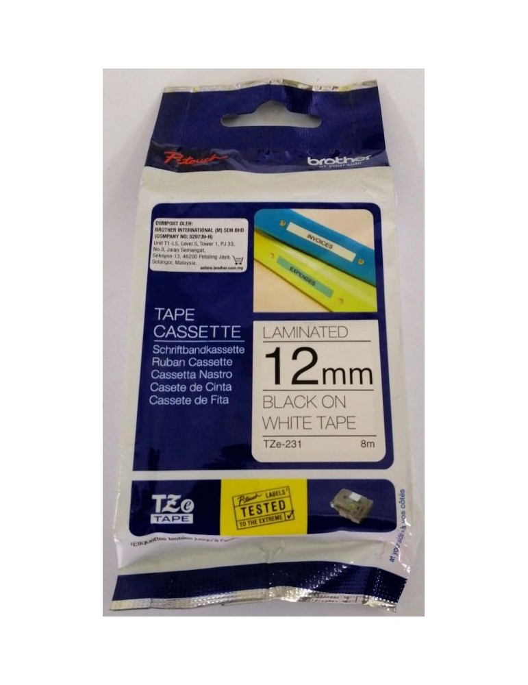JAYAMART Stationery|Brother TZ Label 12 mm black on white tape TZE-231RM76.00RM76.00Labeller & Label JAYAMART Stationery|Brother TZ Label 12 mm black on white tape TZE-231RM76.00RM76.00Labeller & Label