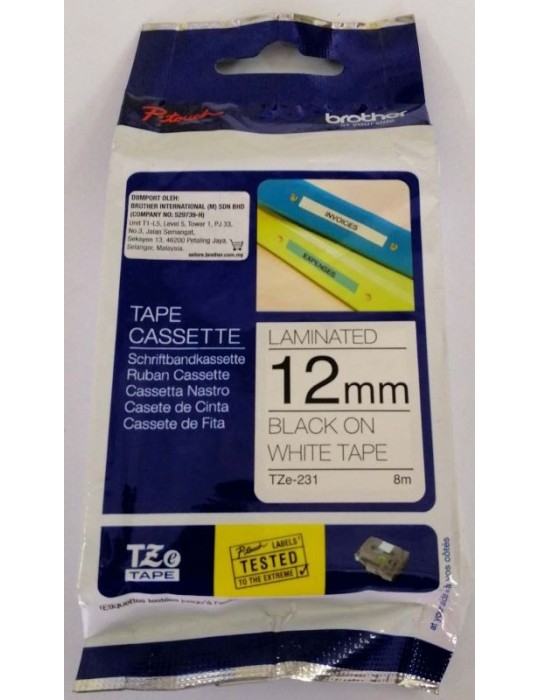 JAYAMART Stationery|Brother TZ Label 12 mm black on white tape TZE-231RM76.00RM76.00Labeller & Label JAYAMART Stationery|Brother TZ Label 12 mm black on white tape TZE-231RM76.00RM76.00Labeller & Label