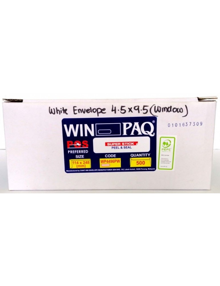 JAYAMART Stationery|Winpaq White Window Envelope 4.5"x9.5" peel & seal 500'sRM56.00RM56.00WINPAQ Envelope