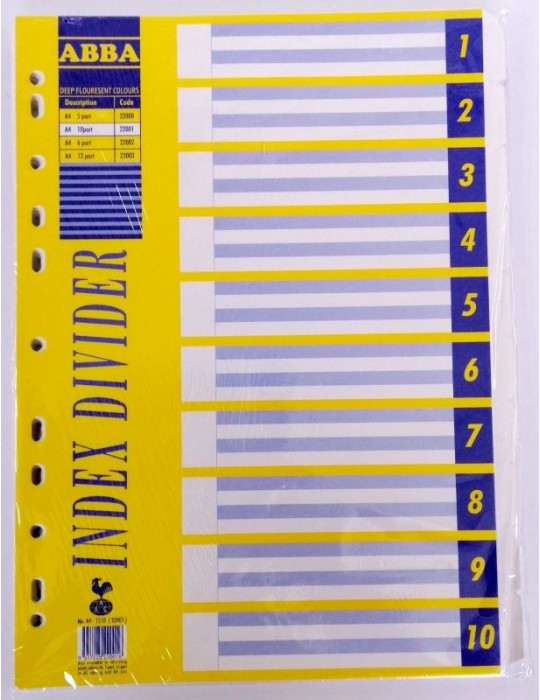JAYAMART Stationery|Abba Index Divider (white 10 tabs) A4RM14.00RM14.00AbbaIndex Divider