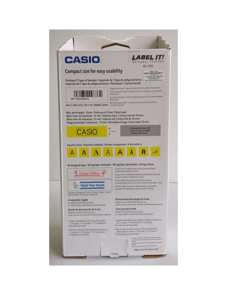 JAYAMART StationeryCasio EZlabel Printer LabelIt KL130RM220.00RM220.00Labeller & Label