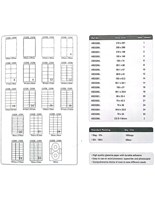 JAYAMART Stationery|ABBA Sticker Label white 99.1mm x 68mm 100's AB23294RM61.00RM61.00AbbaSticker & Label