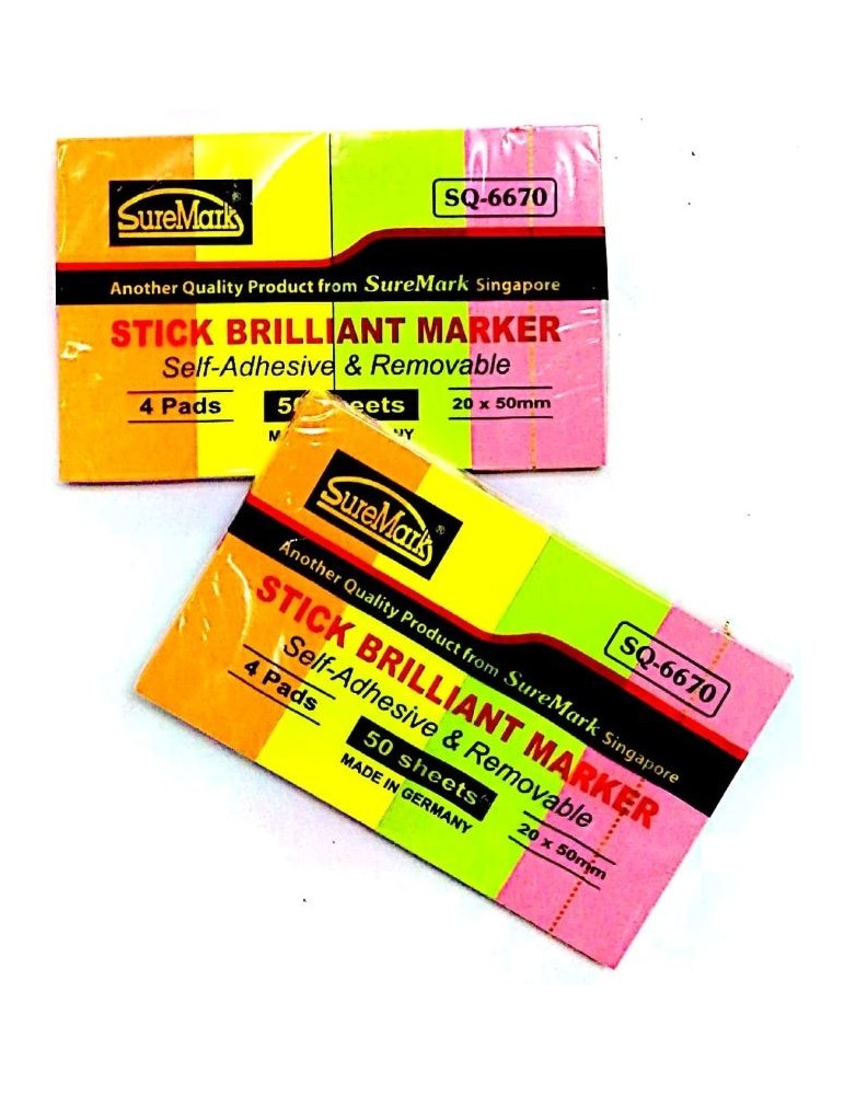JAYAMART Stationery|Suremark Stick On Note SQ6670 (size: 20 mm x 50 mm) 4 coloursRM5.40RM5.40SuremarkPost It Note / Stick On Pad & Flag