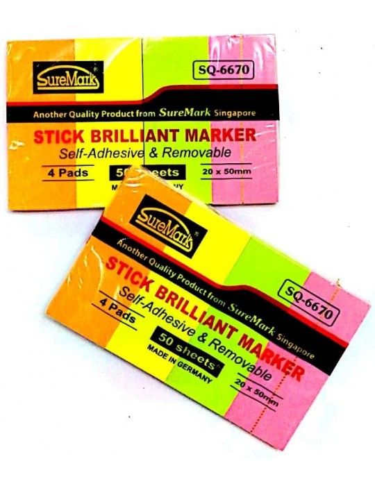 JAYAMART Stationery|Suremark Stick On Note SQ6670 (size: 20 mm x 50 mm) 4 coloursRM5.40RM5.40SuremarkPost It Note / Stick On Pad & Flag