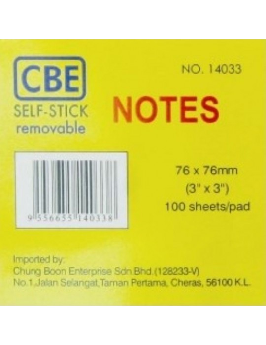 JAYAMART Stationery|CBE Stick On Pad 3" x 3" (paper) 14033RM2.10RM2.10CbePost It Note / Stick On Pad & Flag