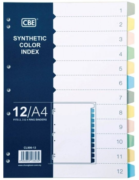JAYAMART Stationery|CBE PP Index Divider (12 colours) A4 906-12RM9.00RM9.00CbeIndex Divider